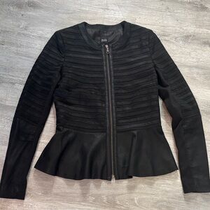Black Saks Fifth Avenue Genuine Leather Zip-Up Jacket | Size Small